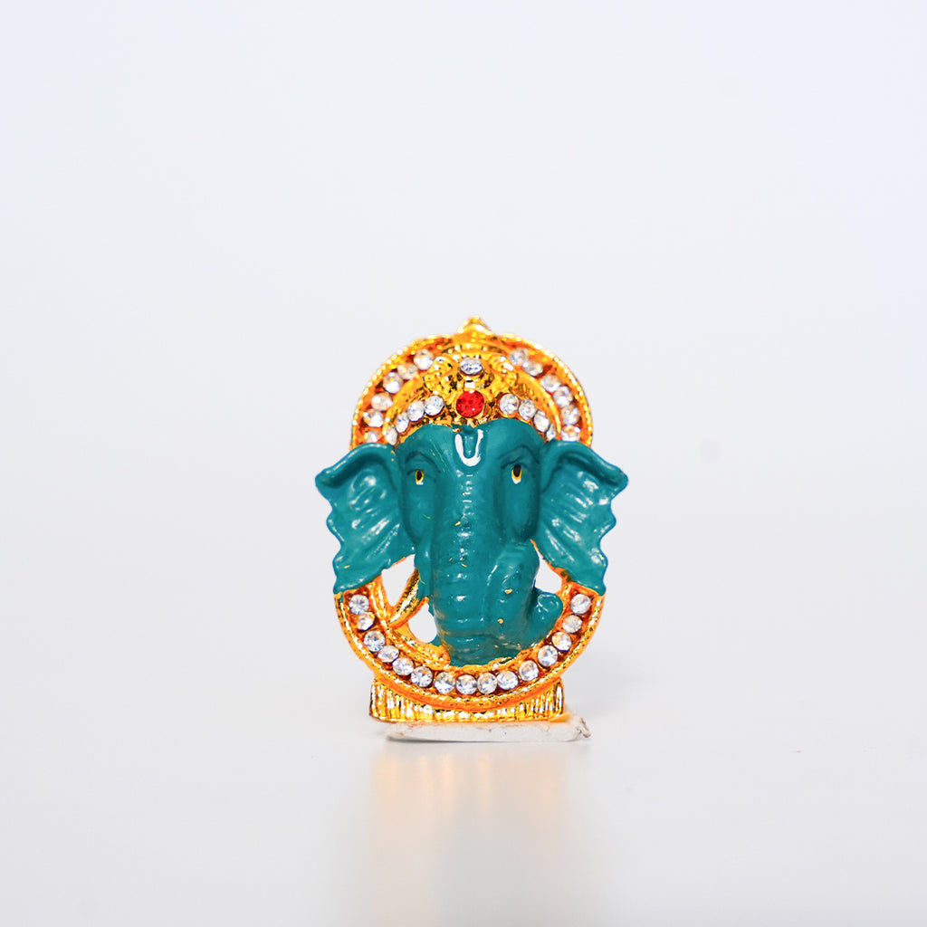 Teal Enamel Ganesha for Car Dashboard