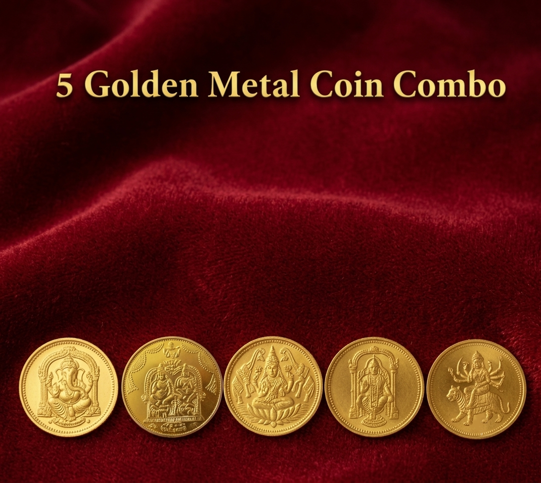 Svasti 5 Brass Metal Pooja Coin Combo