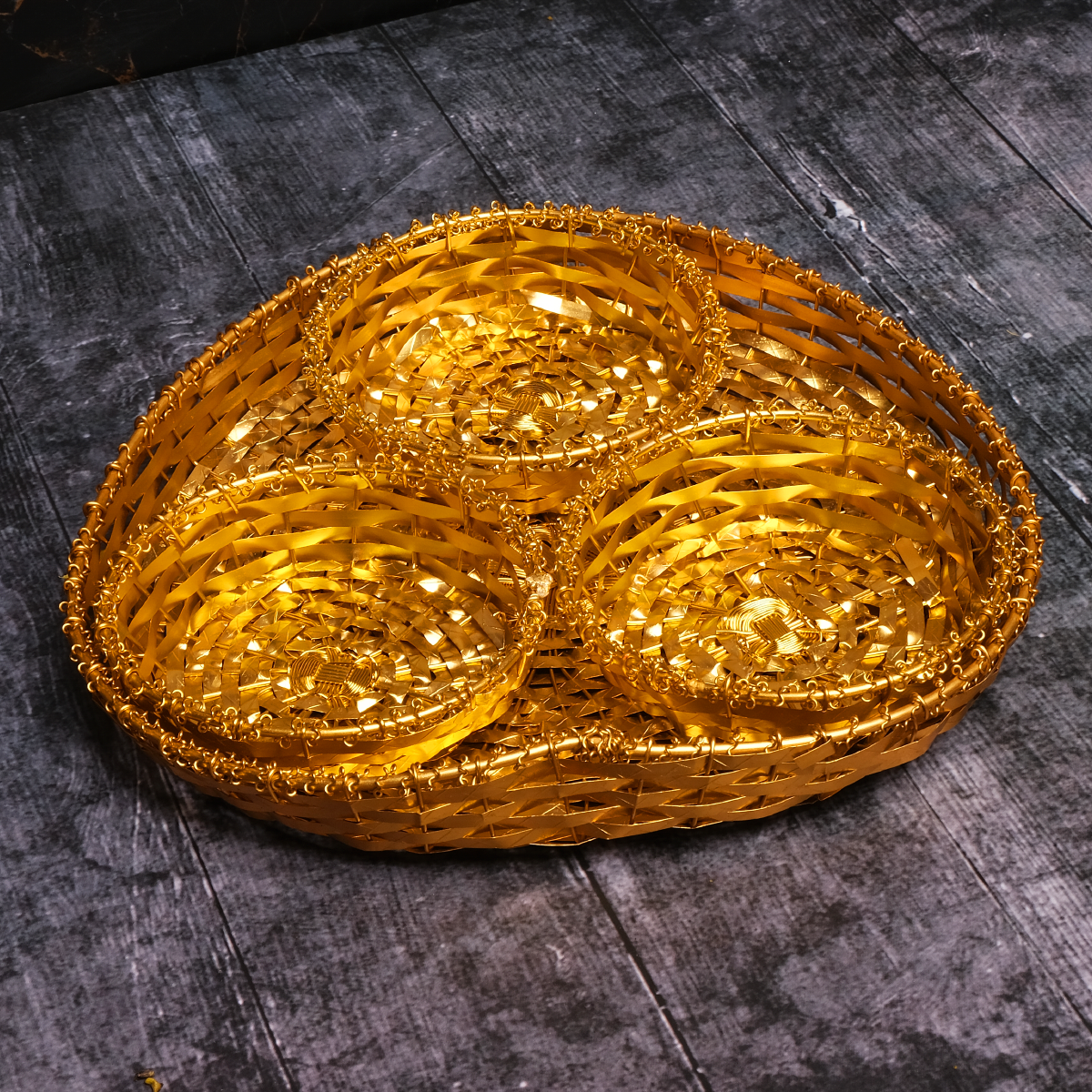 Designer Round Basket with 3 Small Trays