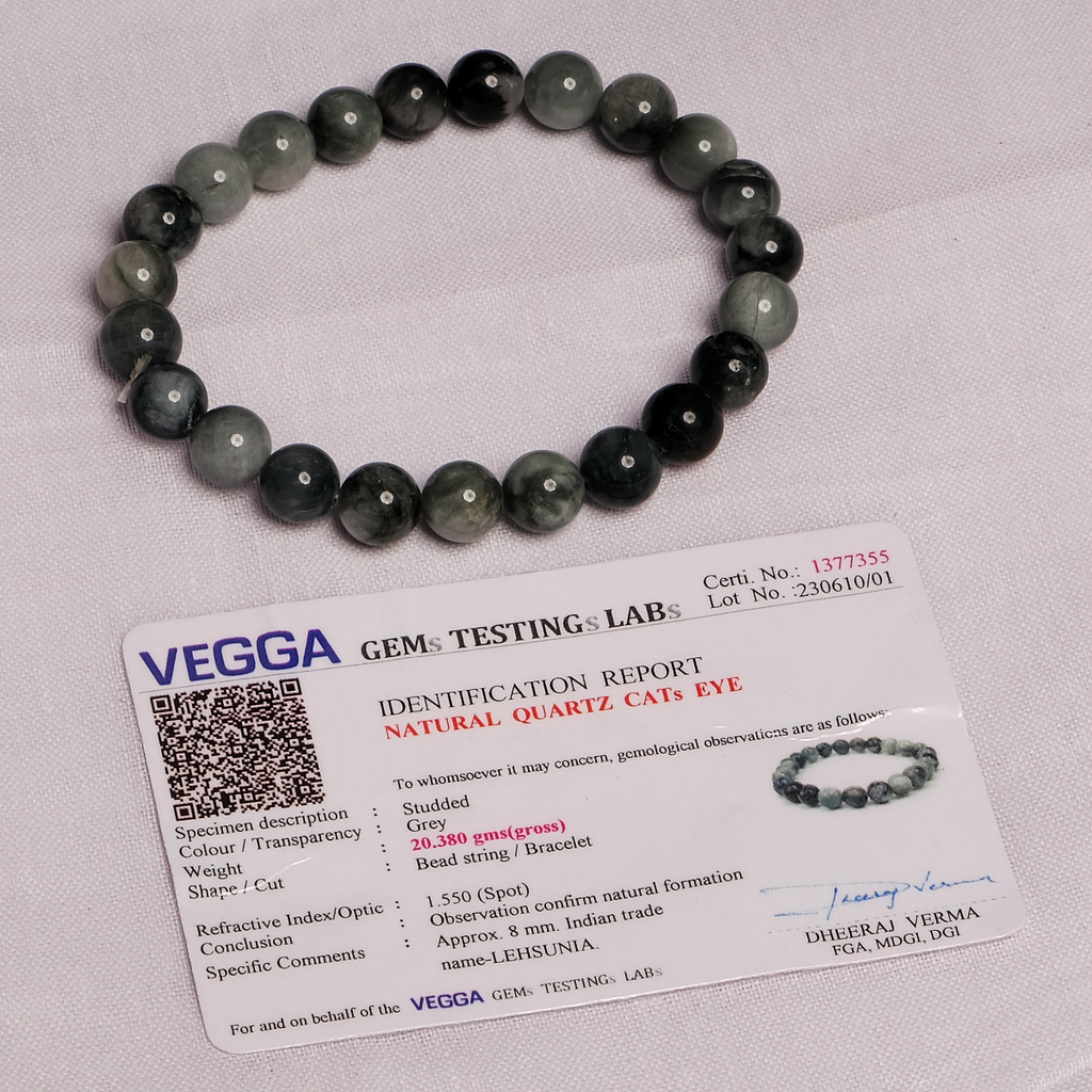 Natural Quartz Cats Eye Grey Beads Bracelet