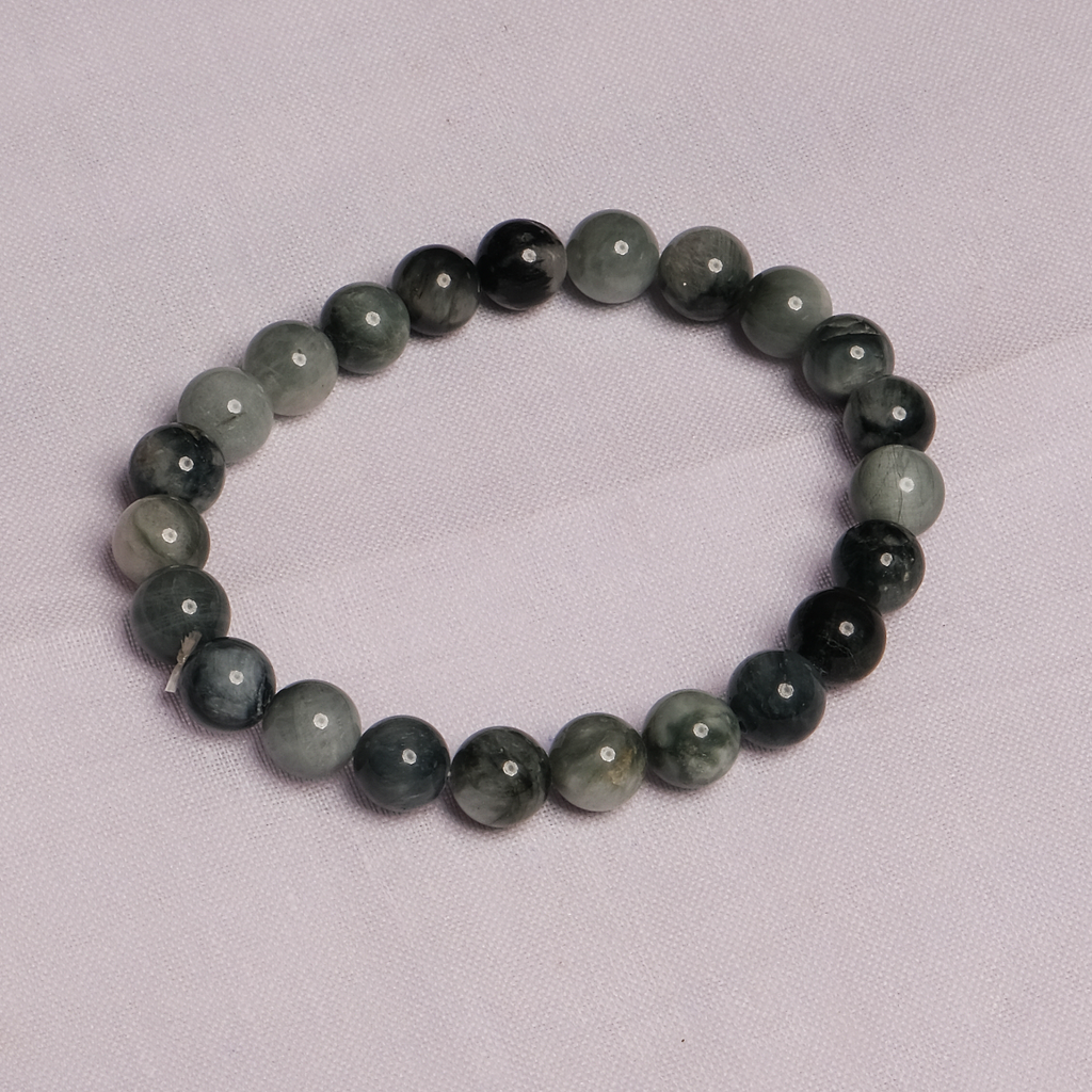 Natural Quartz Cats Eye Grey Beads Bracelet