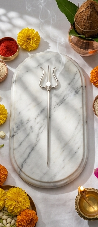 Close-up of the polished white-plated tips of the steel trishu