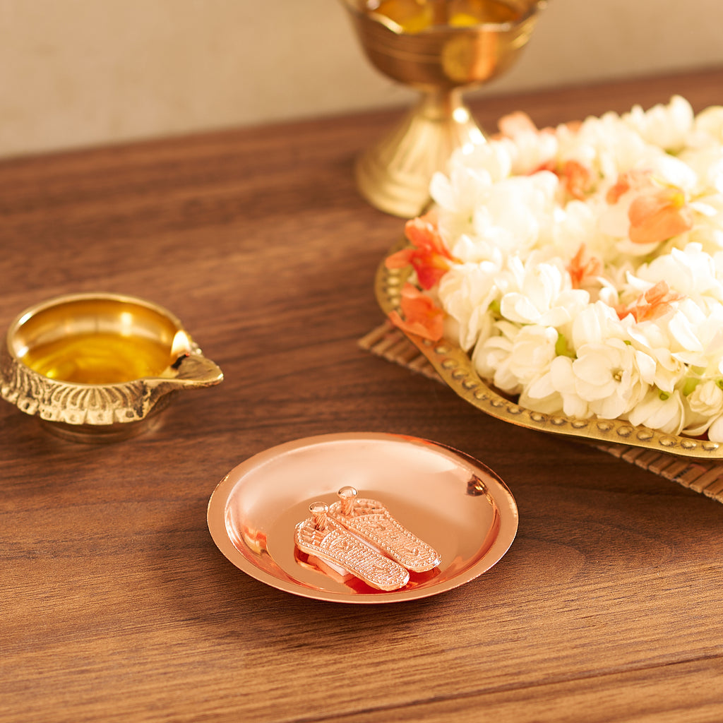 Copper Charan Paduka Puja Plate Set