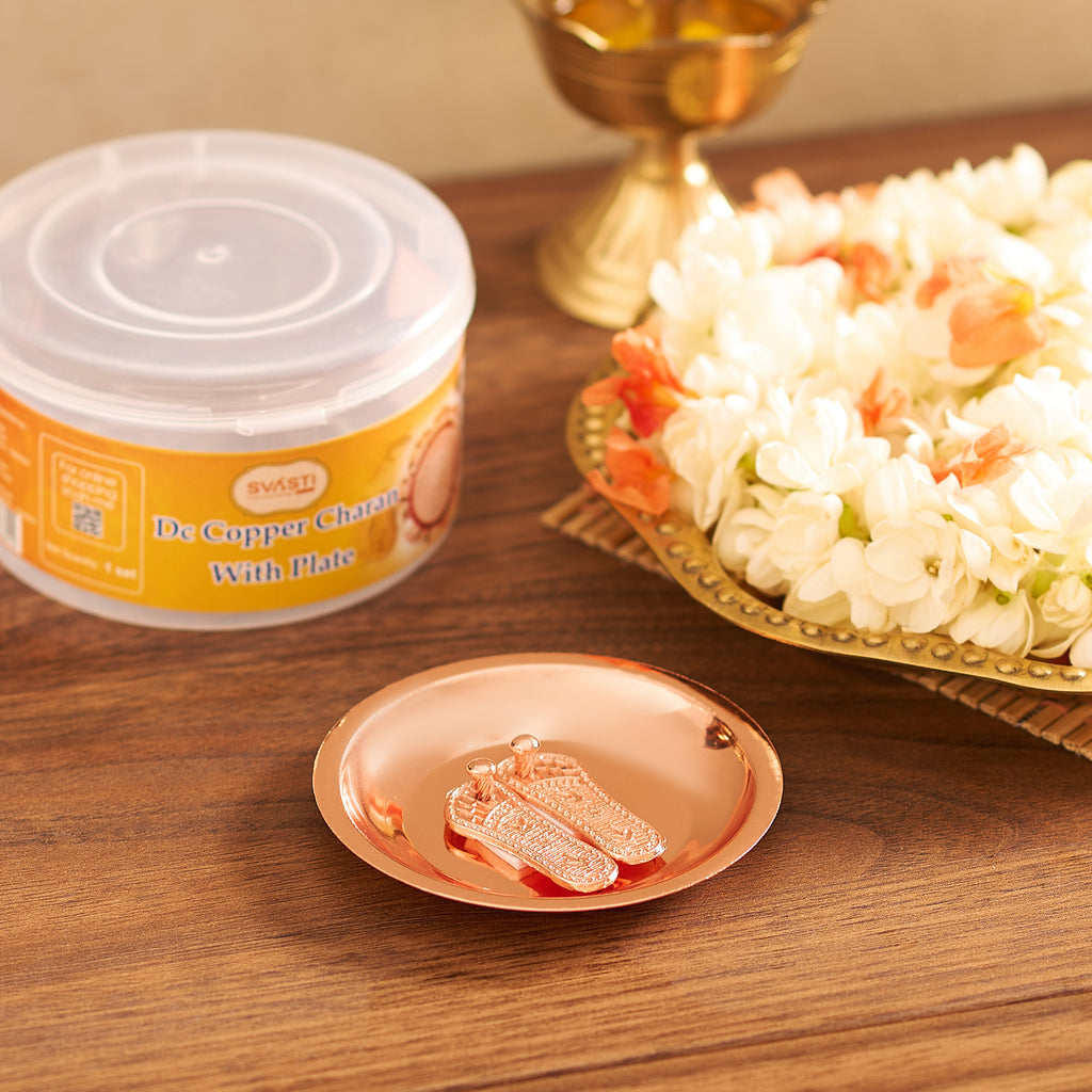 Copper Charan Paduka Puja Plate Set