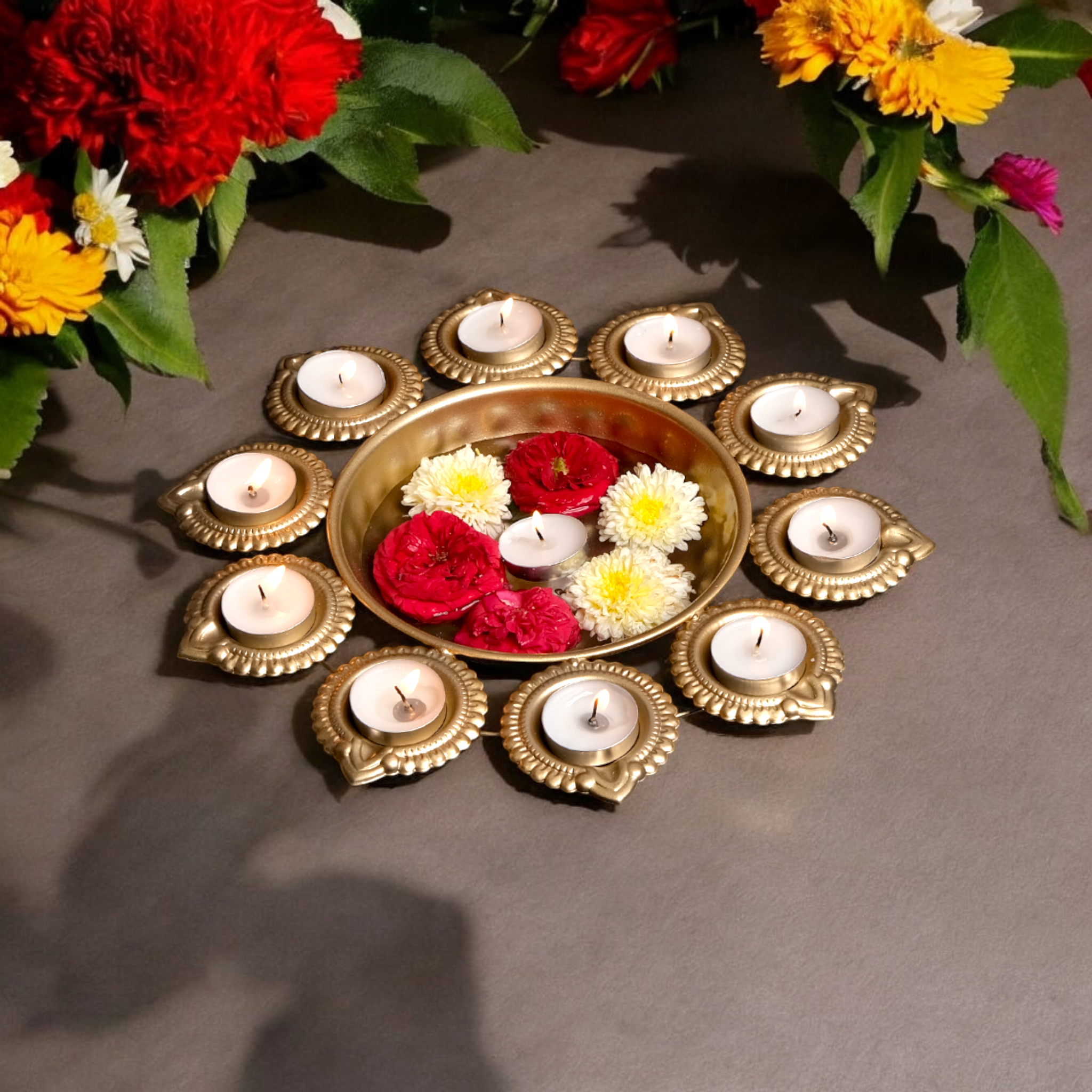 Brass Multi-Diya Deep Urli