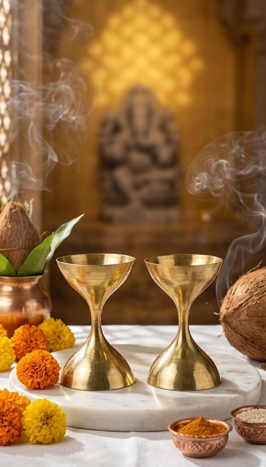 Brass Diya/Deepam Set for Sacred Pooja Rituals