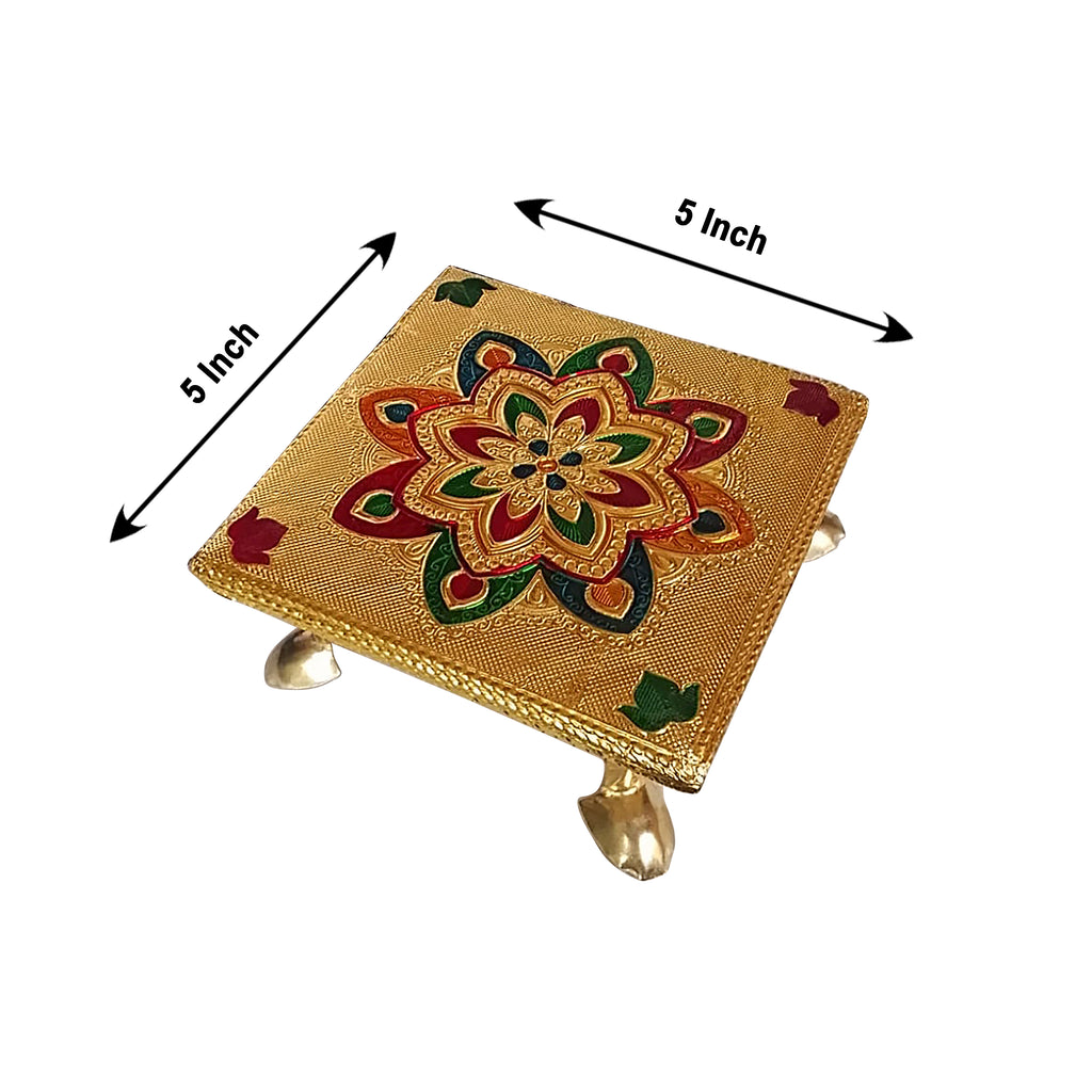 Gold-Plated Metal Pooja Chowki – 5x5 Meenakari Peeta