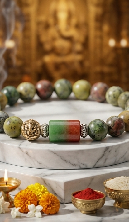 Svasti Pooja Items with packaging and marbled surface