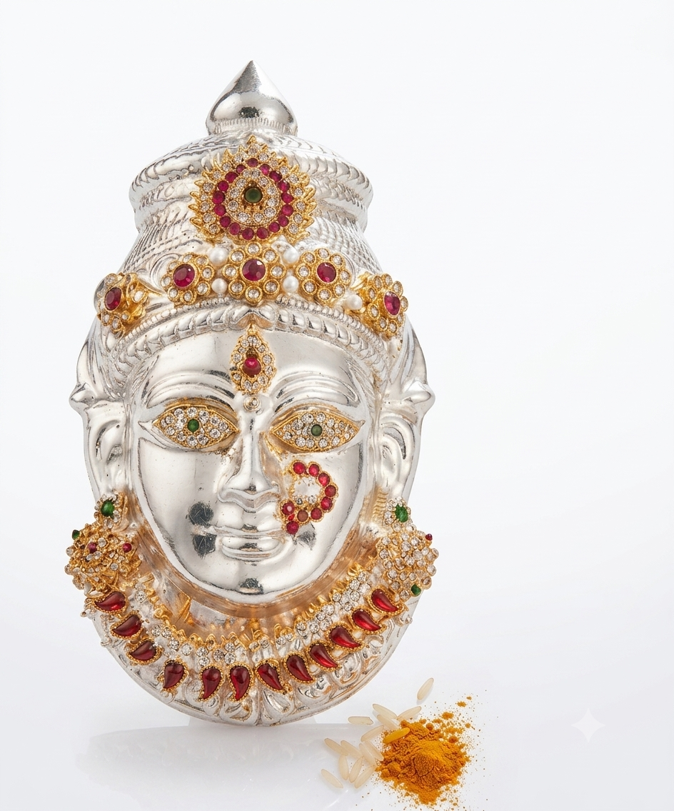 Silver Plated Varamahalakshmi Face for Pooja