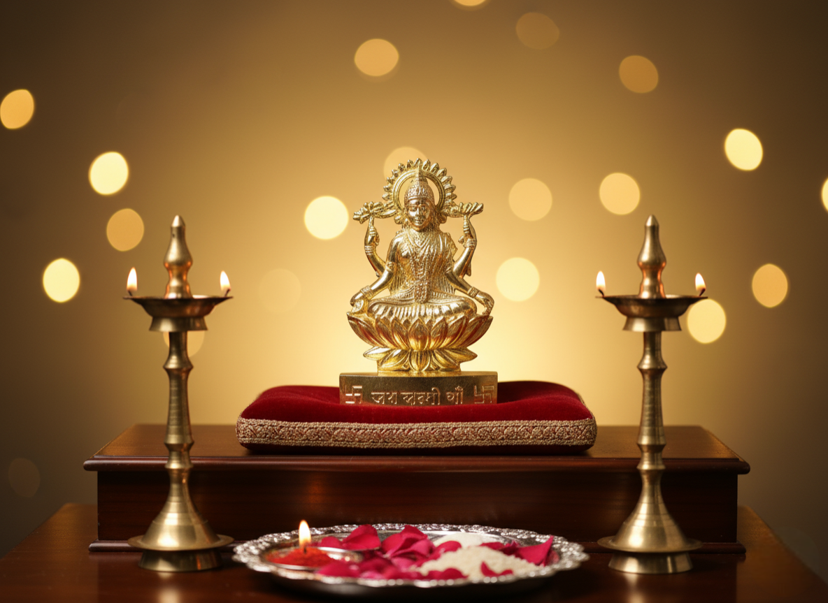 Brass Metal Laxmi Idol/Lakshmi Statue/Murti Of Maa Laxmi Ji Color Gold