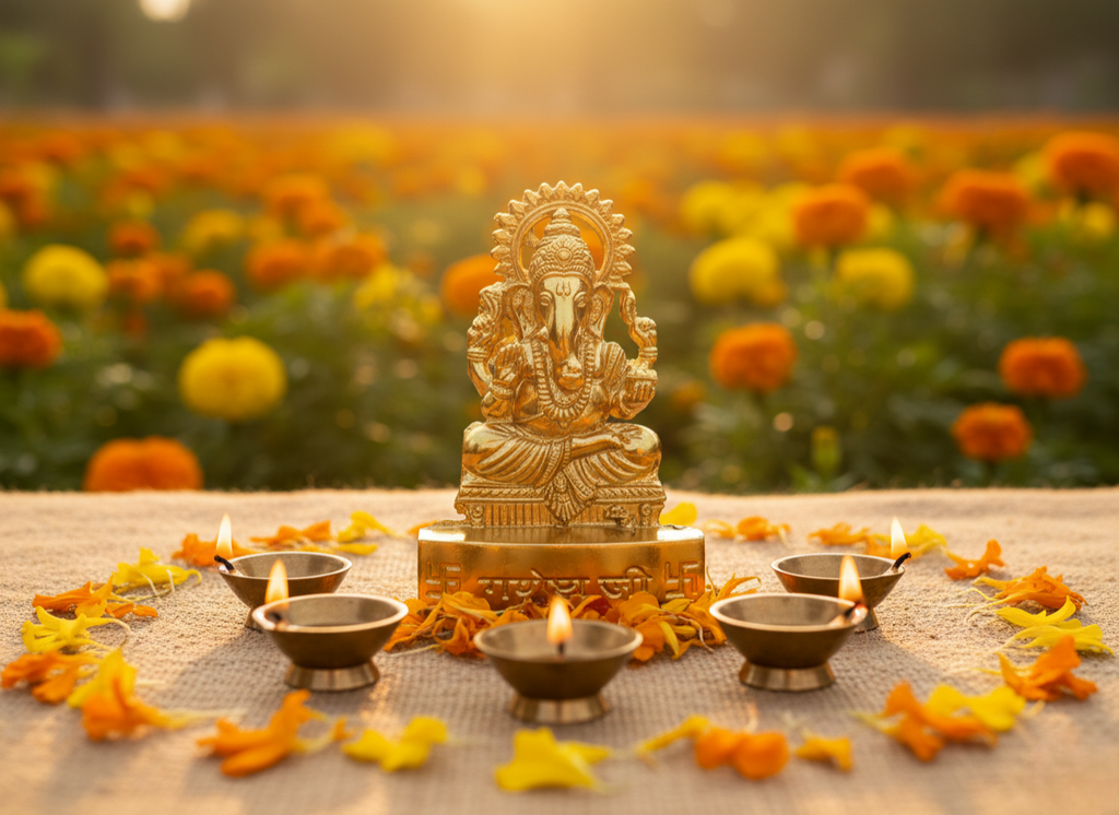 Brass Metal Ganesh Idol/Ganesh Statue/Murti Of Shree Ganesh Ji Color Gold