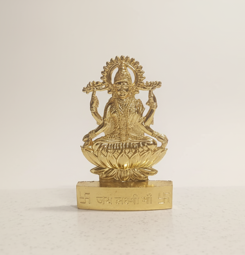 Brass Metal Laxmi Idol/Lakshmi Statue/Murti Of Maa Laxmi Ji Color Gold