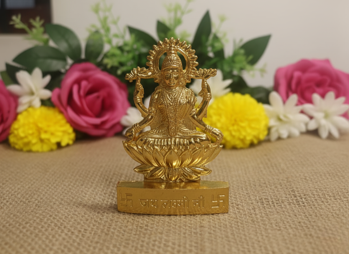 Brass Metal Laxmi Idol/Lakshmi Statue/Murti Of Maa Laxmi Ji Color Gold