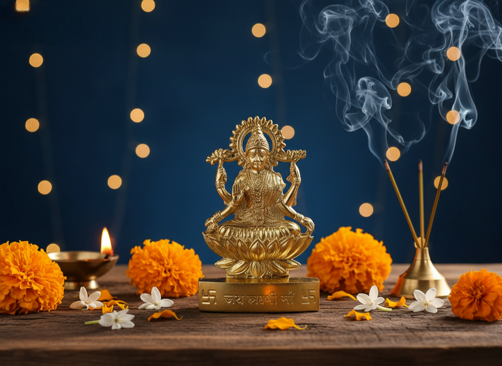 Brass Metal Laxmi Idol/Lakshmi Statue/Murti Of Maa Laxmi Ji Color Gold