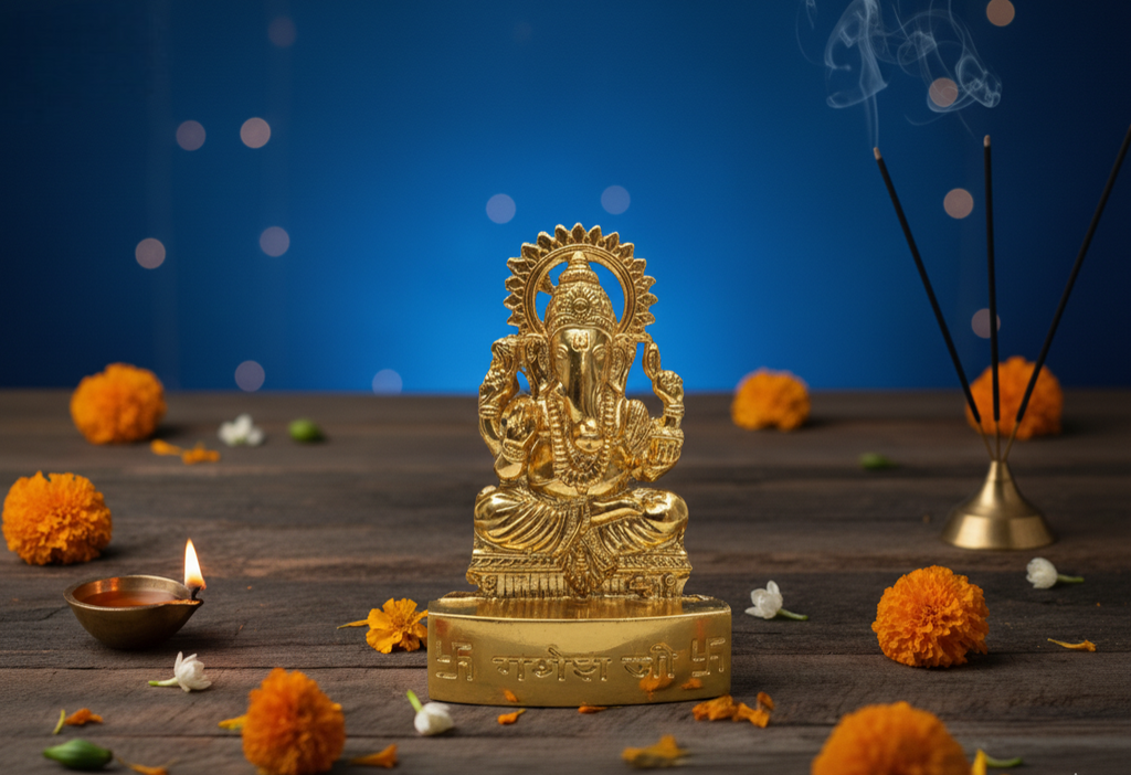 Brass Metal Ganesh Idol/Ganesh Statue/Murti Of Shree Ganesh Ji Color Gold