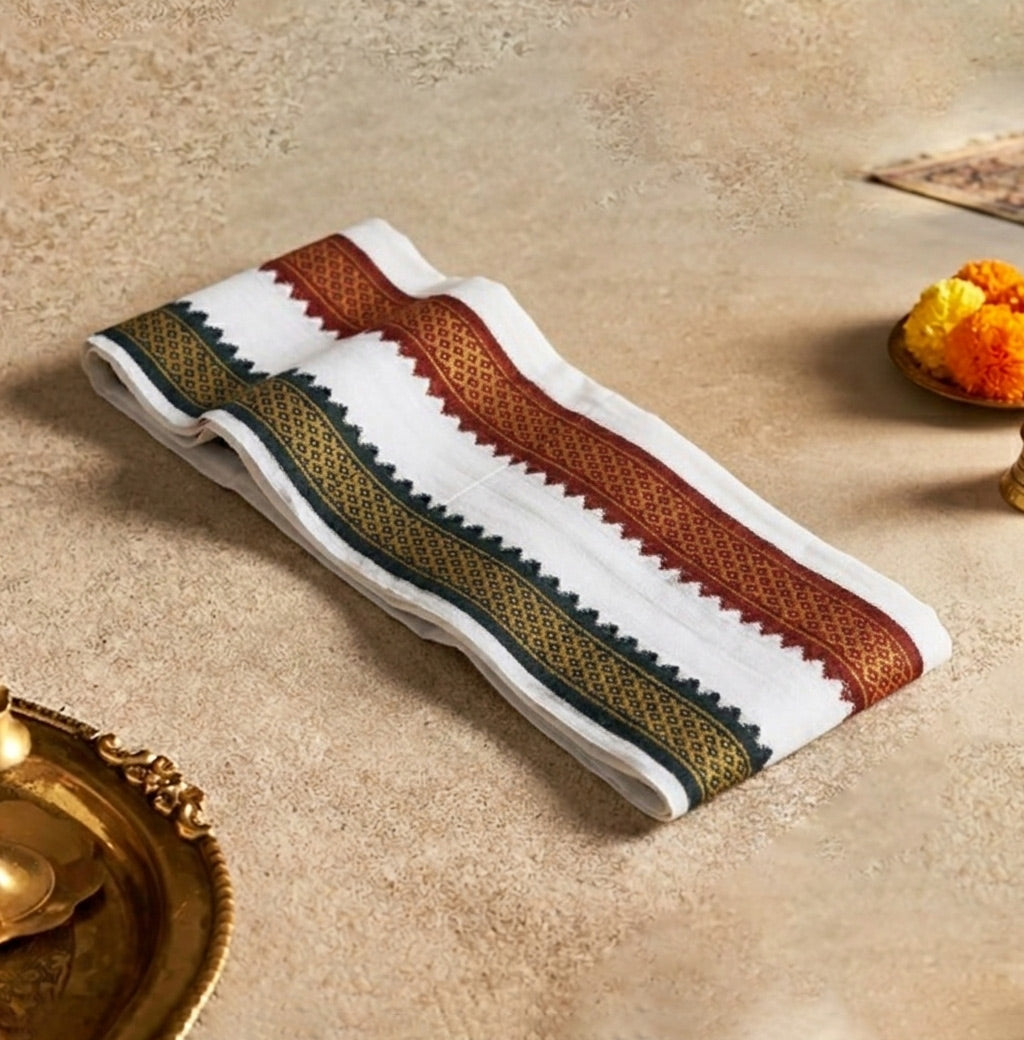 White Cotton MLA Shalu Towel with Premium Zari Border