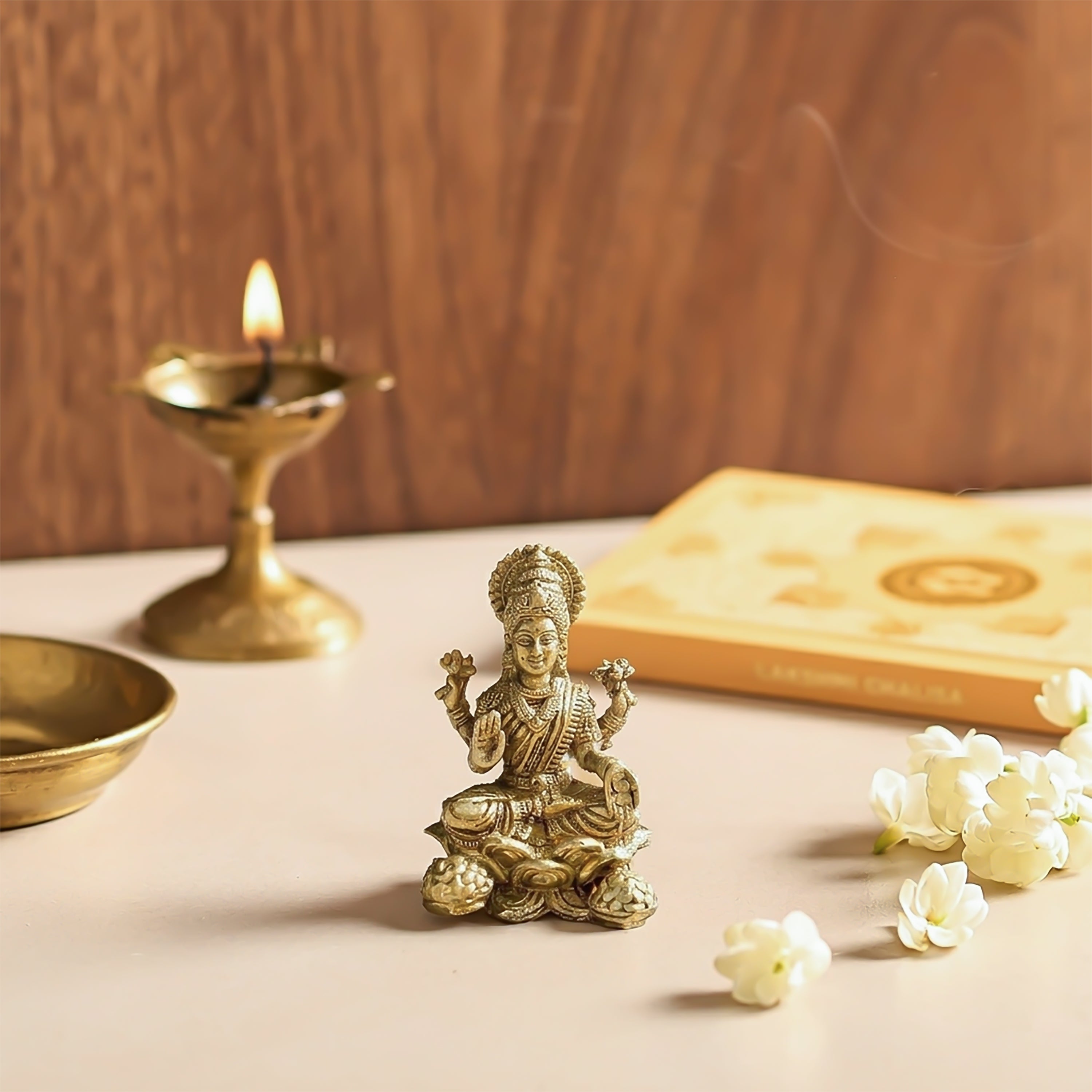 Brass Lakshmi Idol Seated on Lotus