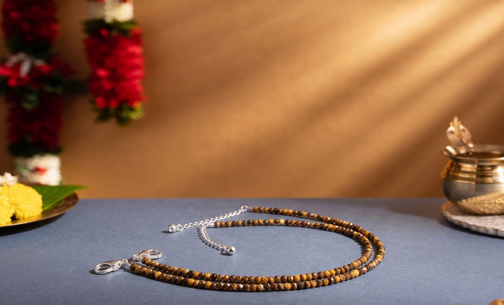 Tiger's Eye Gemstone Anklet Pair
