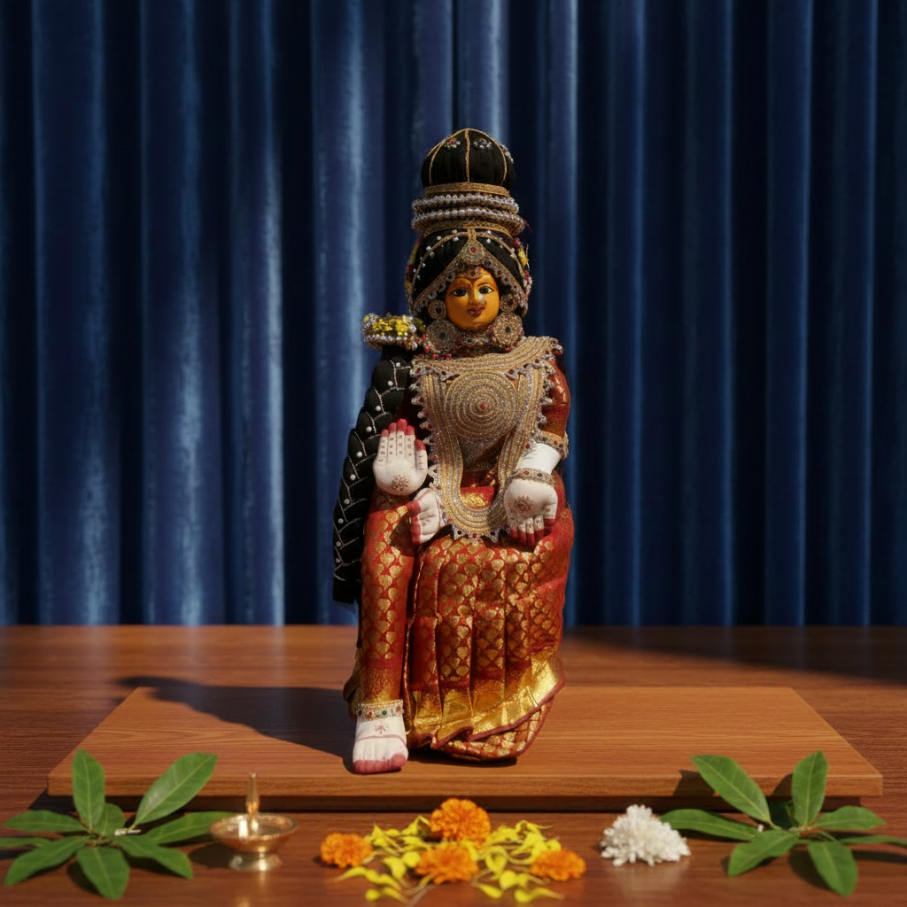 Varalakshmi Idol in Red and Gold Silk.