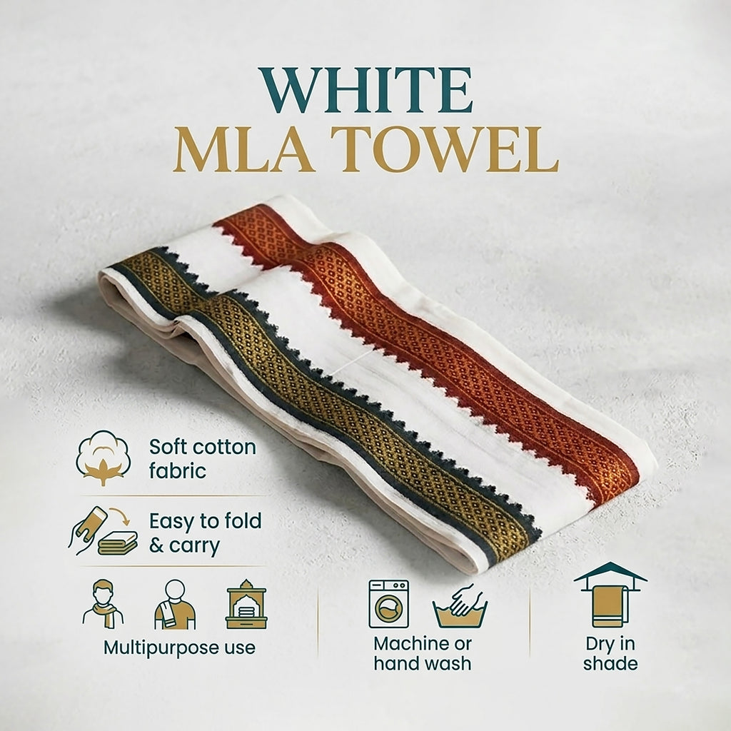 White Cotton MLA Shalu Towel with Premium Zari Border