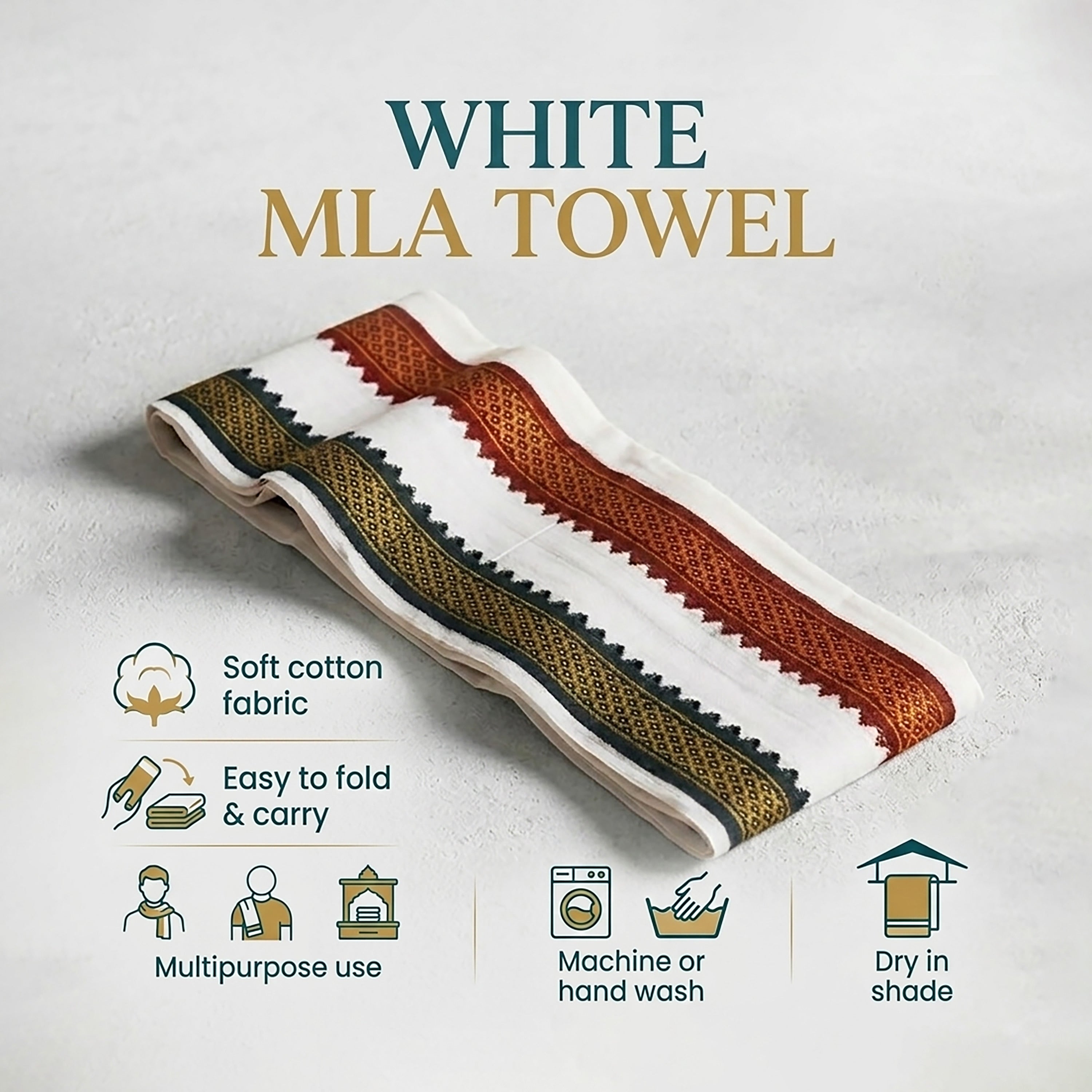 White Cotton MLA Shalu Towel with Premium Zari Border