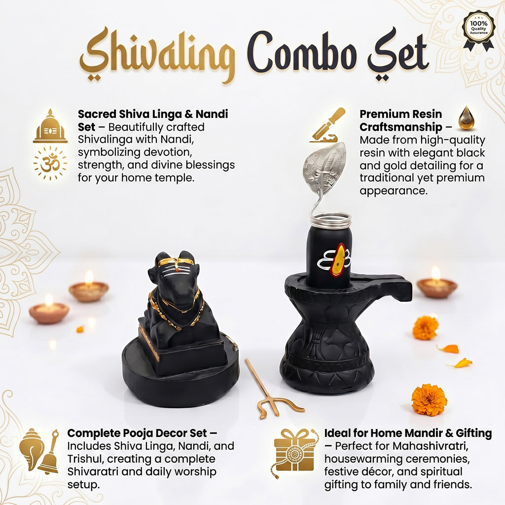 Shivaling Combo Set with Shiva Linga and Nandi on a white background
