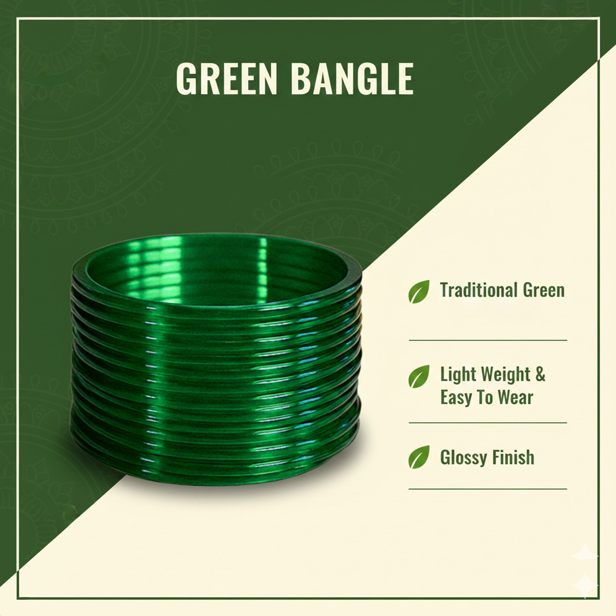 Plain Green Glass Bangles  (12 Pcs)