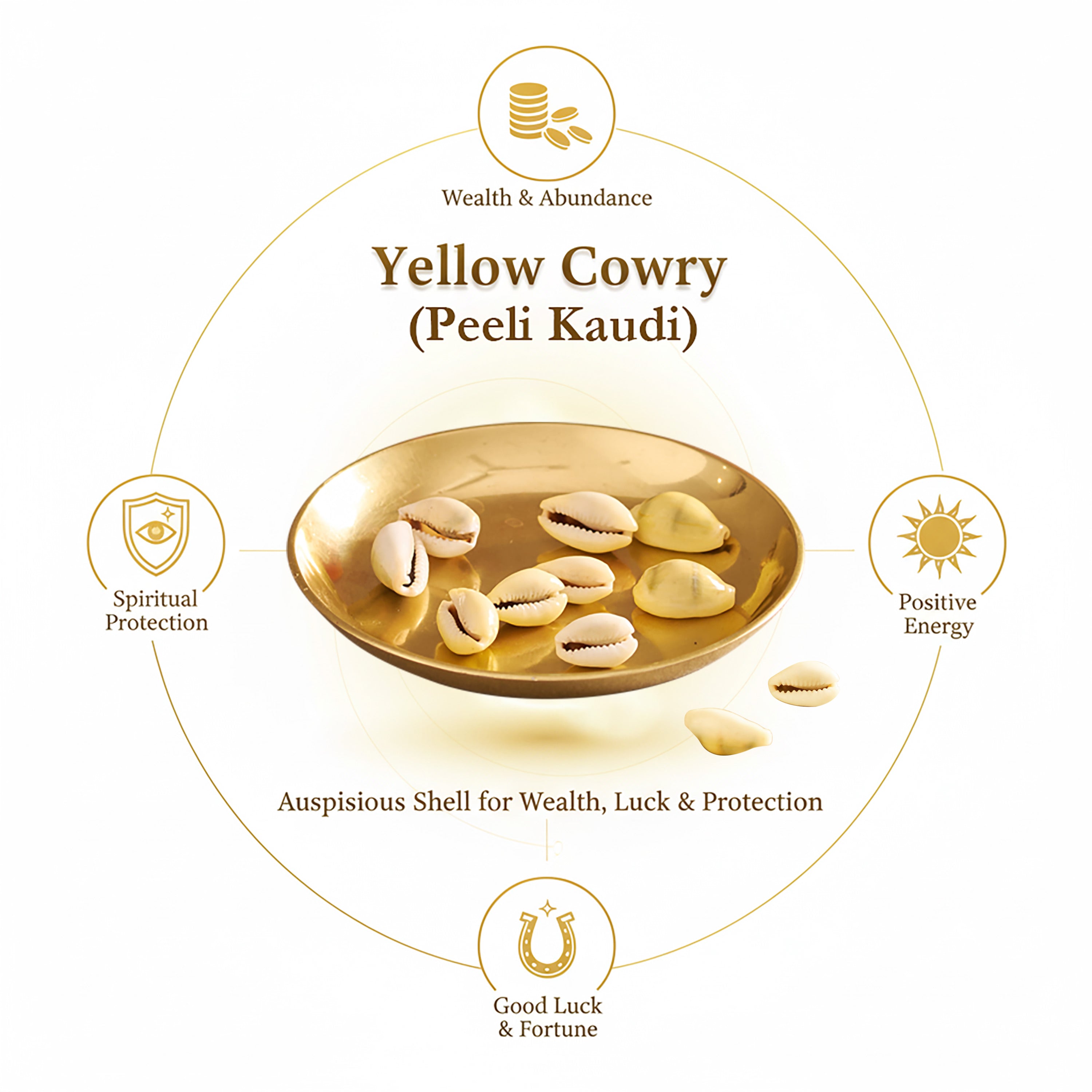 Yellow Cowdy Shells Set for Lakshmi Puja ( Pack of 9 Pcs).