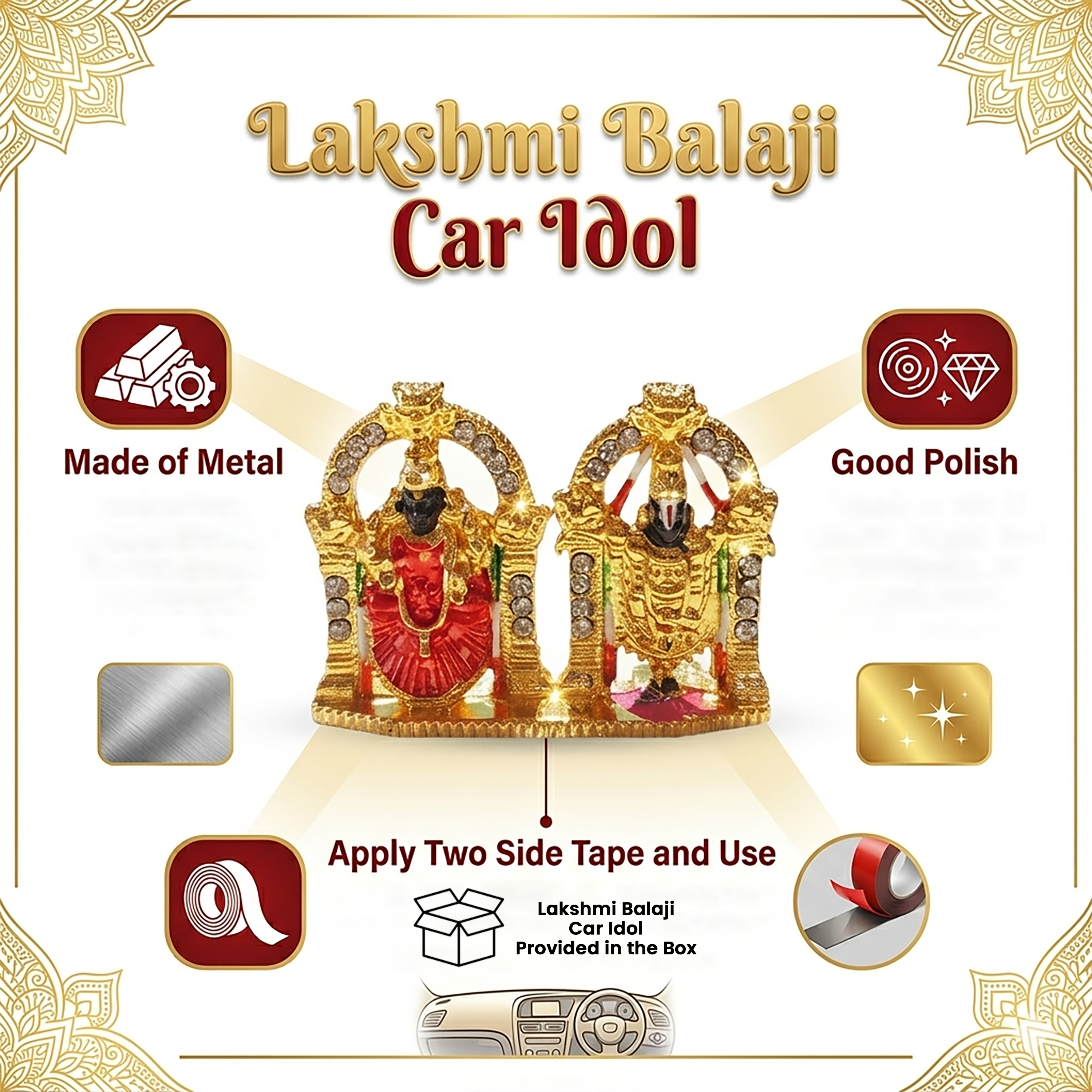 Golden Lakshmi Balaji Car Dashboard Idol