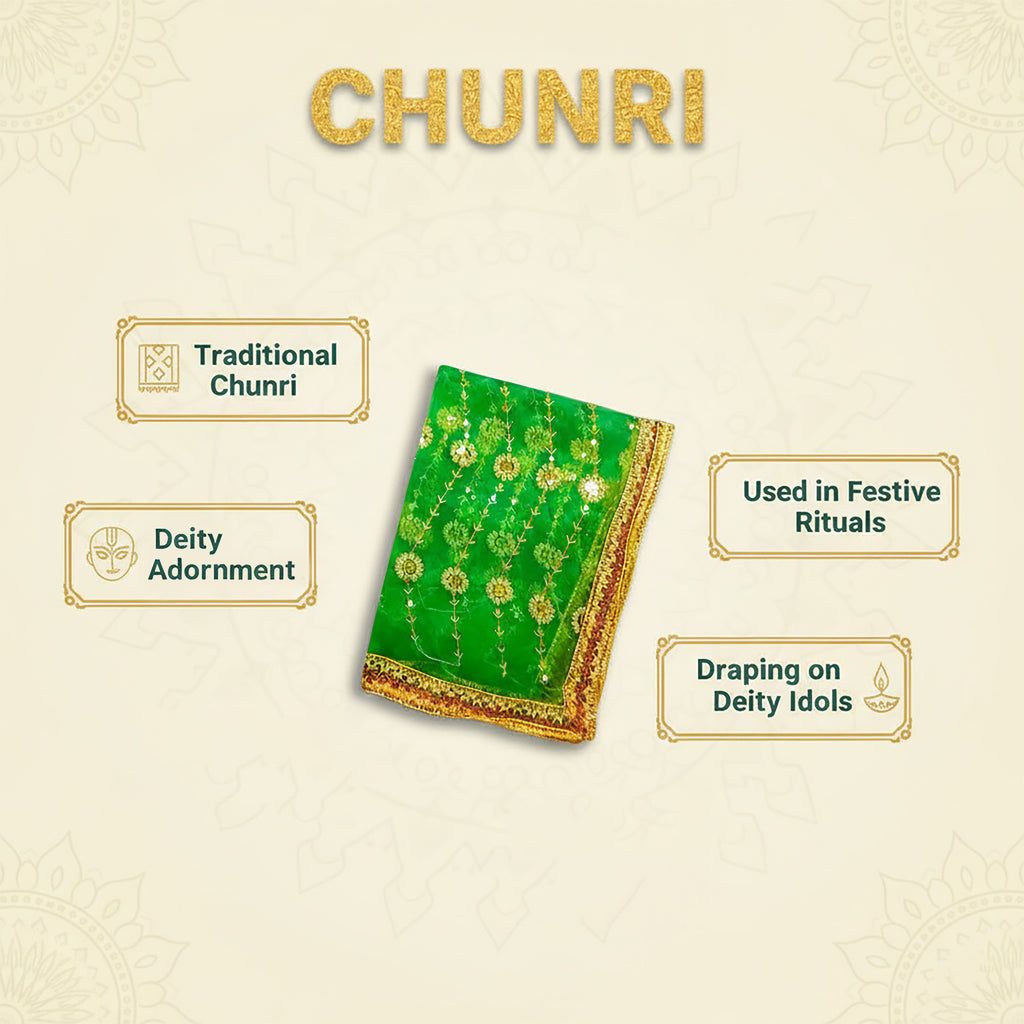 Green Net Chunri with Gold Zari Border.