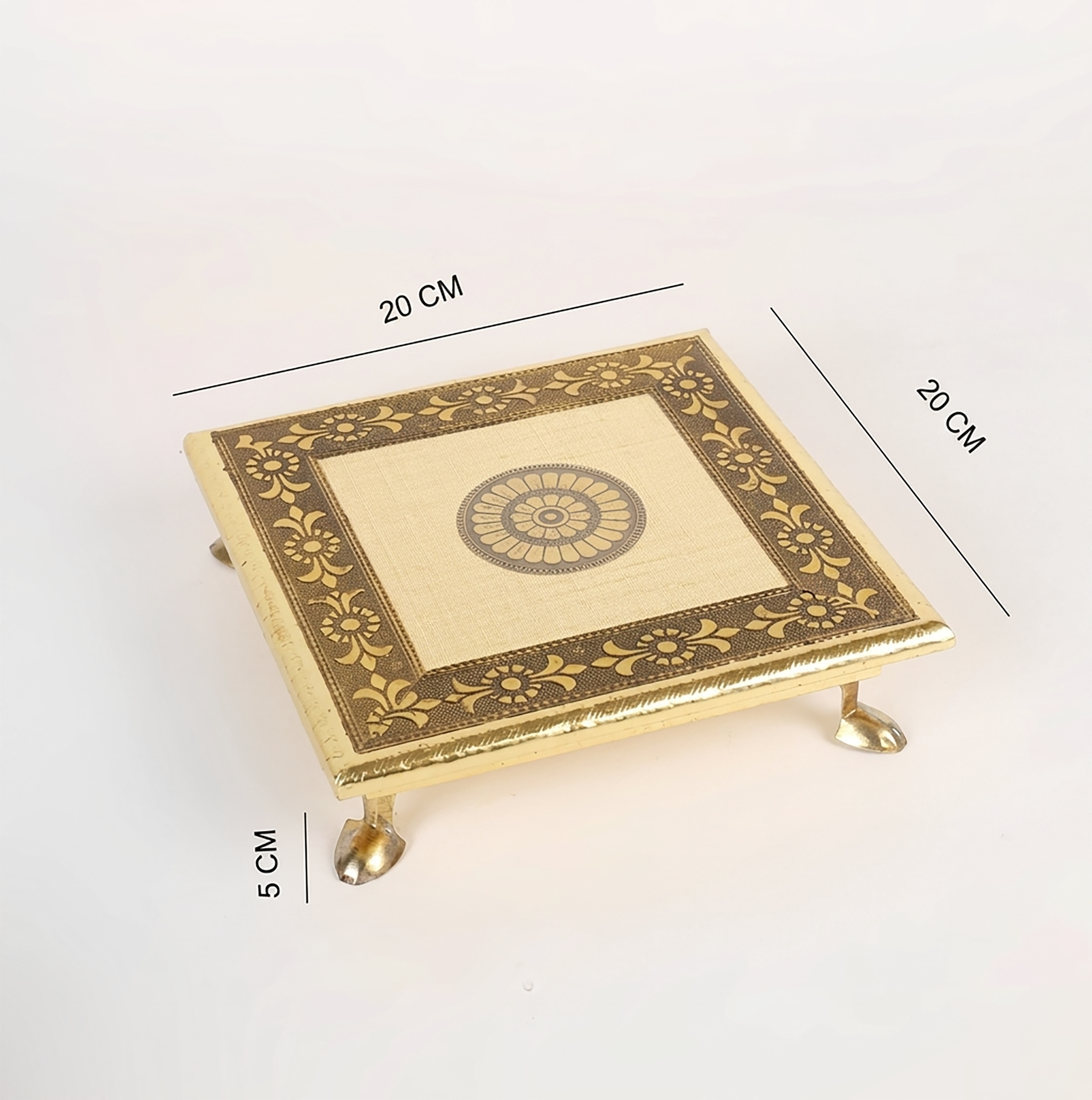 Pooja Chowki with Brass Sheet Embossing