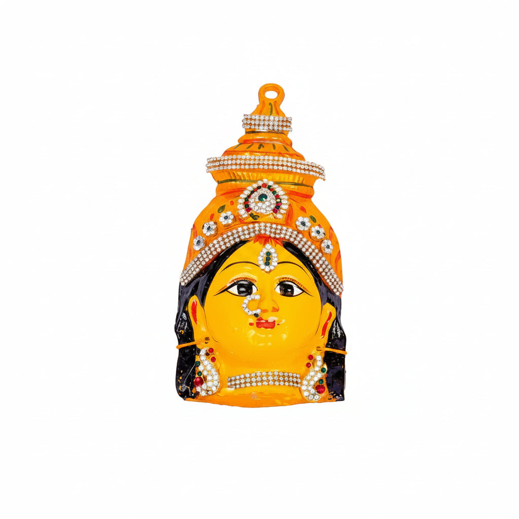 Decorative mask with intricate design on a white background, featuring the brand 'Svasti'.