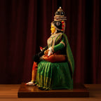 Special Decorated Varalakshmi Idol in Traditional Green and Gold Silk Attire.