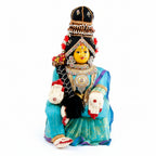 Decorated Lakshmi Idol in Traditional Turquoise Silk Saree