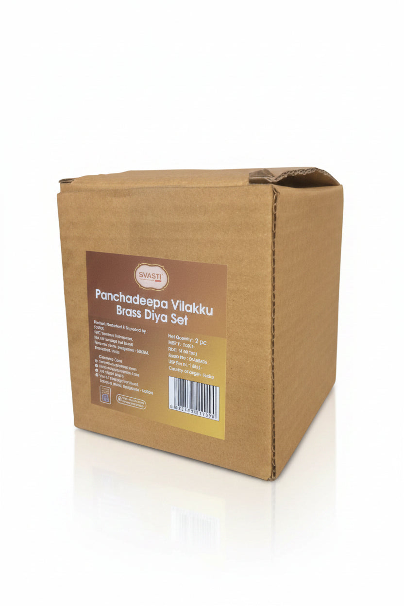 Cardboard box with a label on a reflective surface