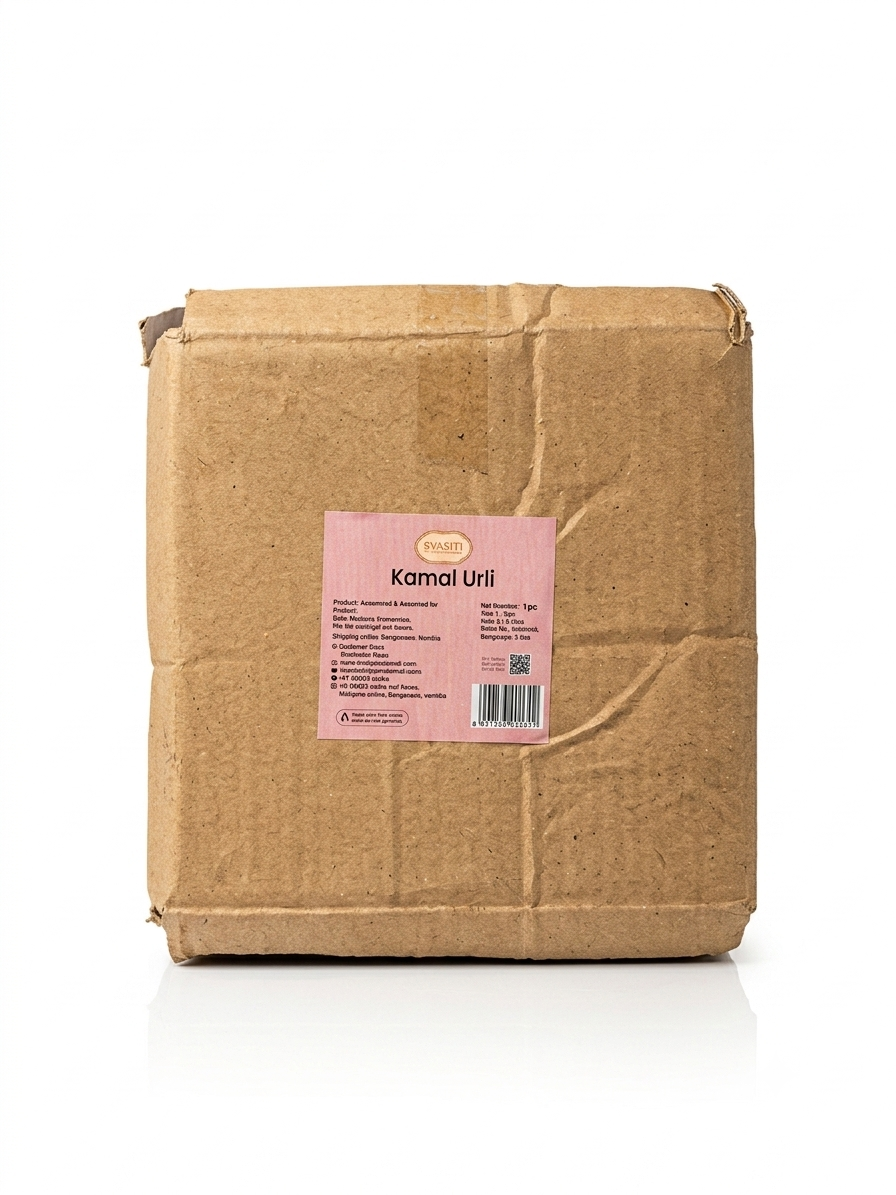 Cardboard box with a pink label on a white background