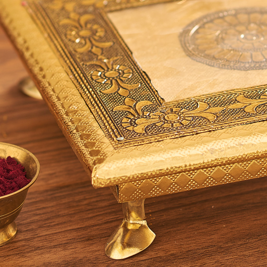 Pooja Chowki with Brass Sheet Embossing