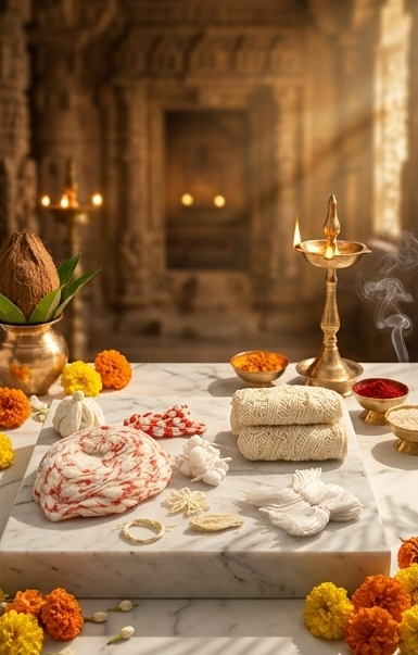 Triptych of food platters with decorative elements on a neutral background