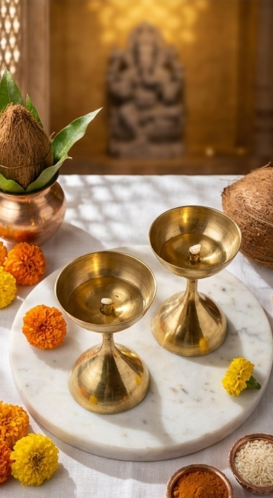 Brass Diya/Deepam Set for Sacred Pooja Rituals