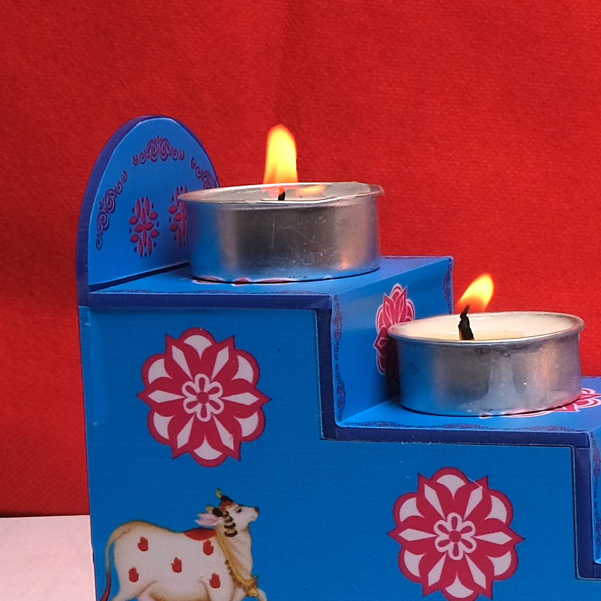 Wooden Diya Steps Blue