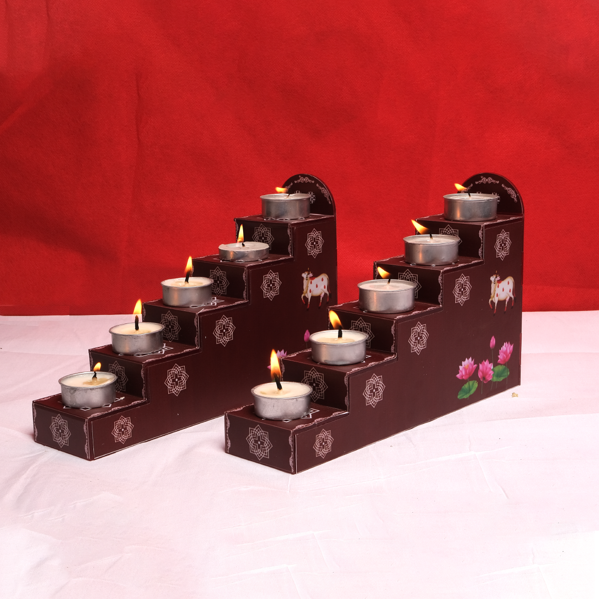 Wooden Diya Steps Brown Colour