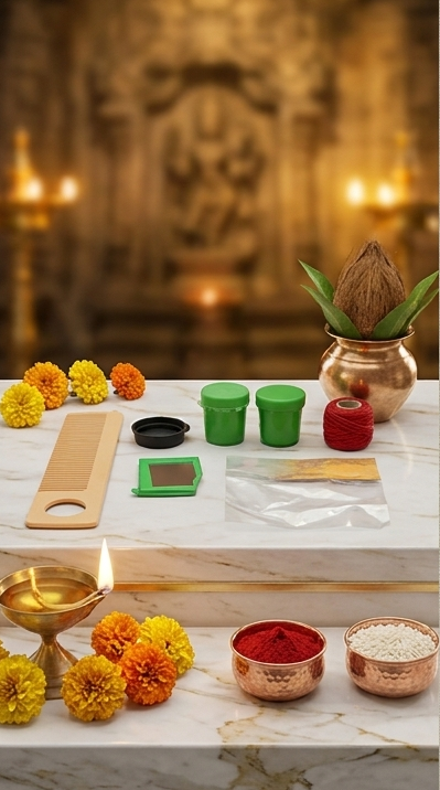 Three-panel image of a decorative table setup with candles, flowers, and small containers.