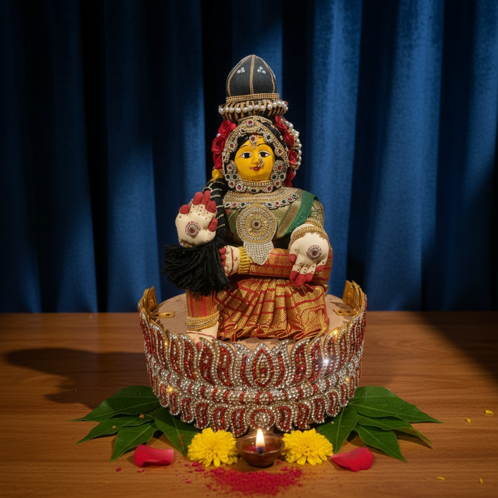Varamahalakshmi Idol with Embellished Lotus Base