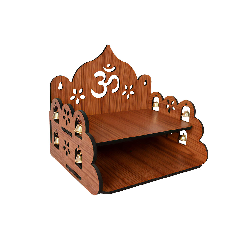 Wooden Home Pooja Mandir Shelf with Brass Bells