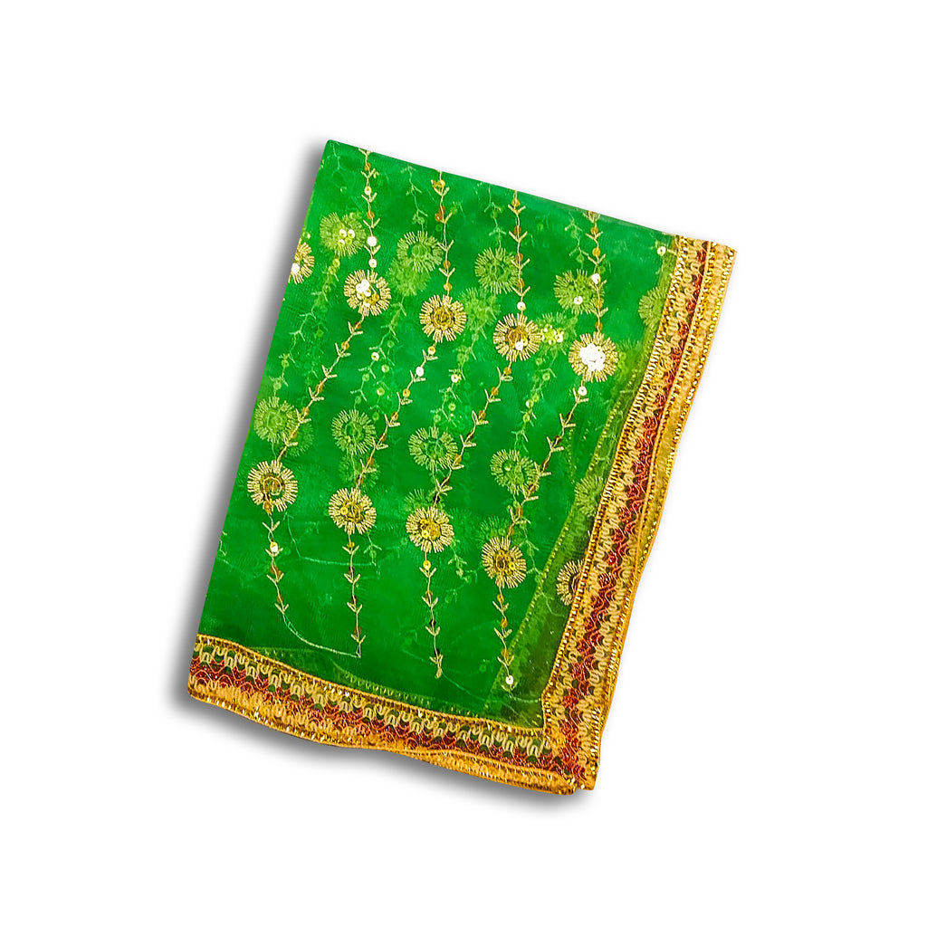 Green Net Chunri with Gold Zari Border.