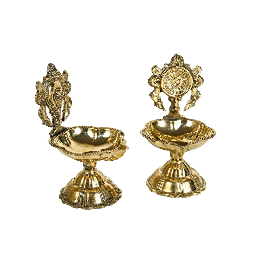 Brass Shanku Chakra Kuber Diya Set