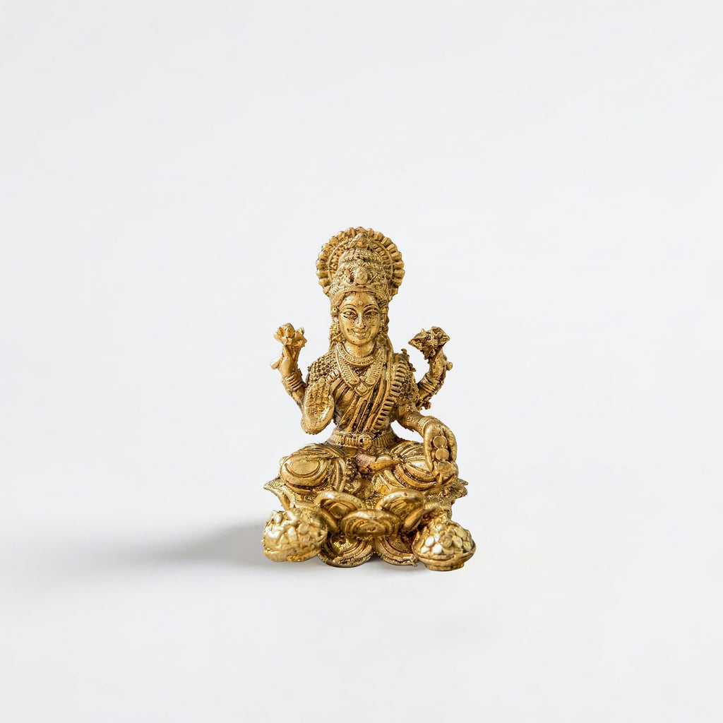 Brass Lakshmi Idol Seated on Lotus