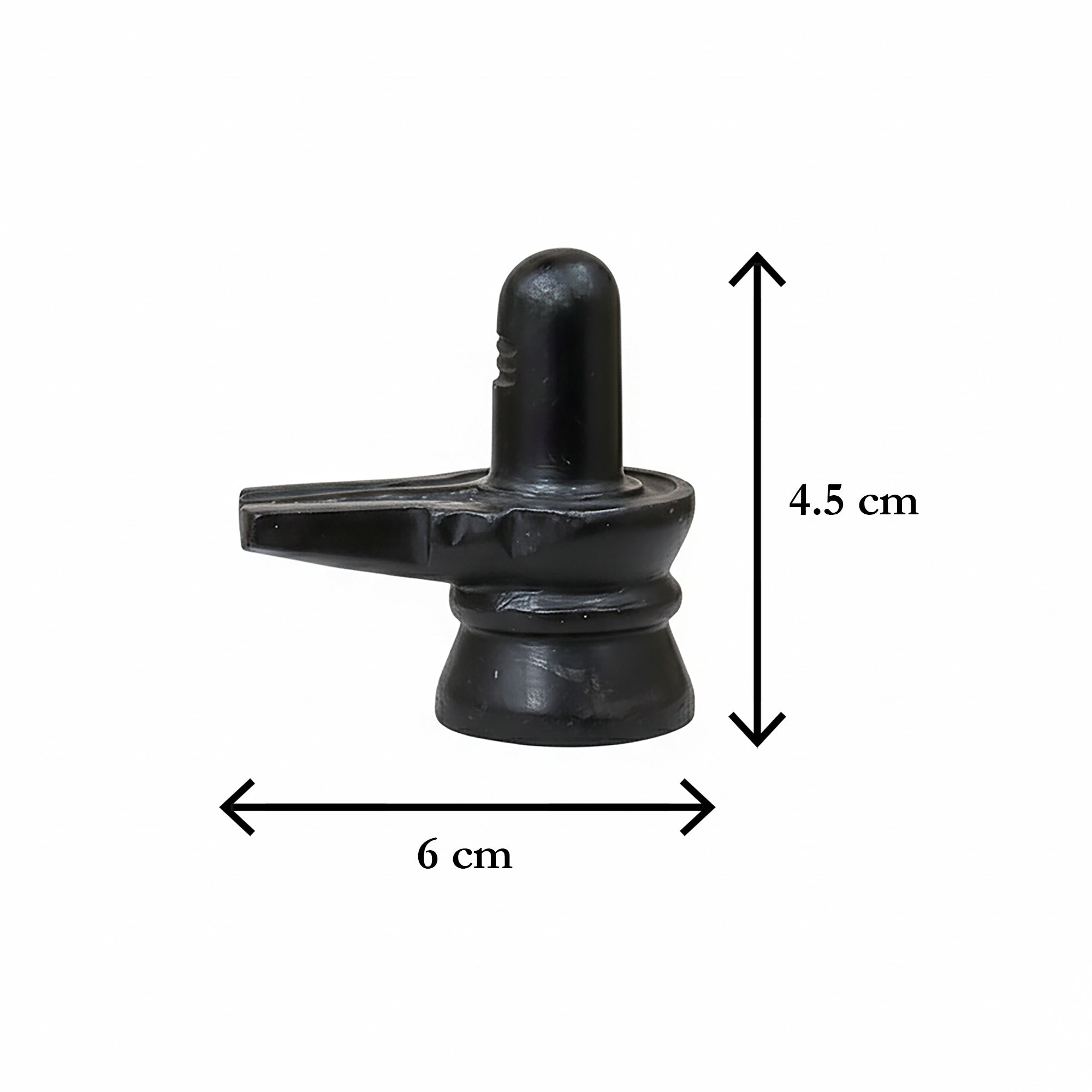 Black metal object with dimensions labeled on a white background