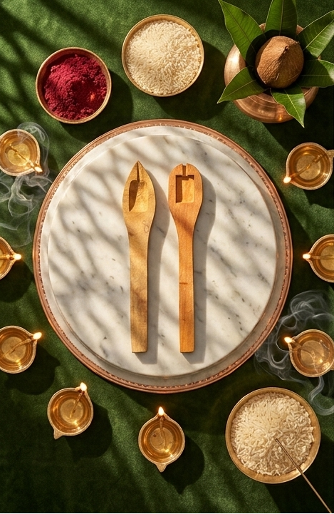 Three images of a cake with cutlery on a decorative table setting with candles and flowers.
