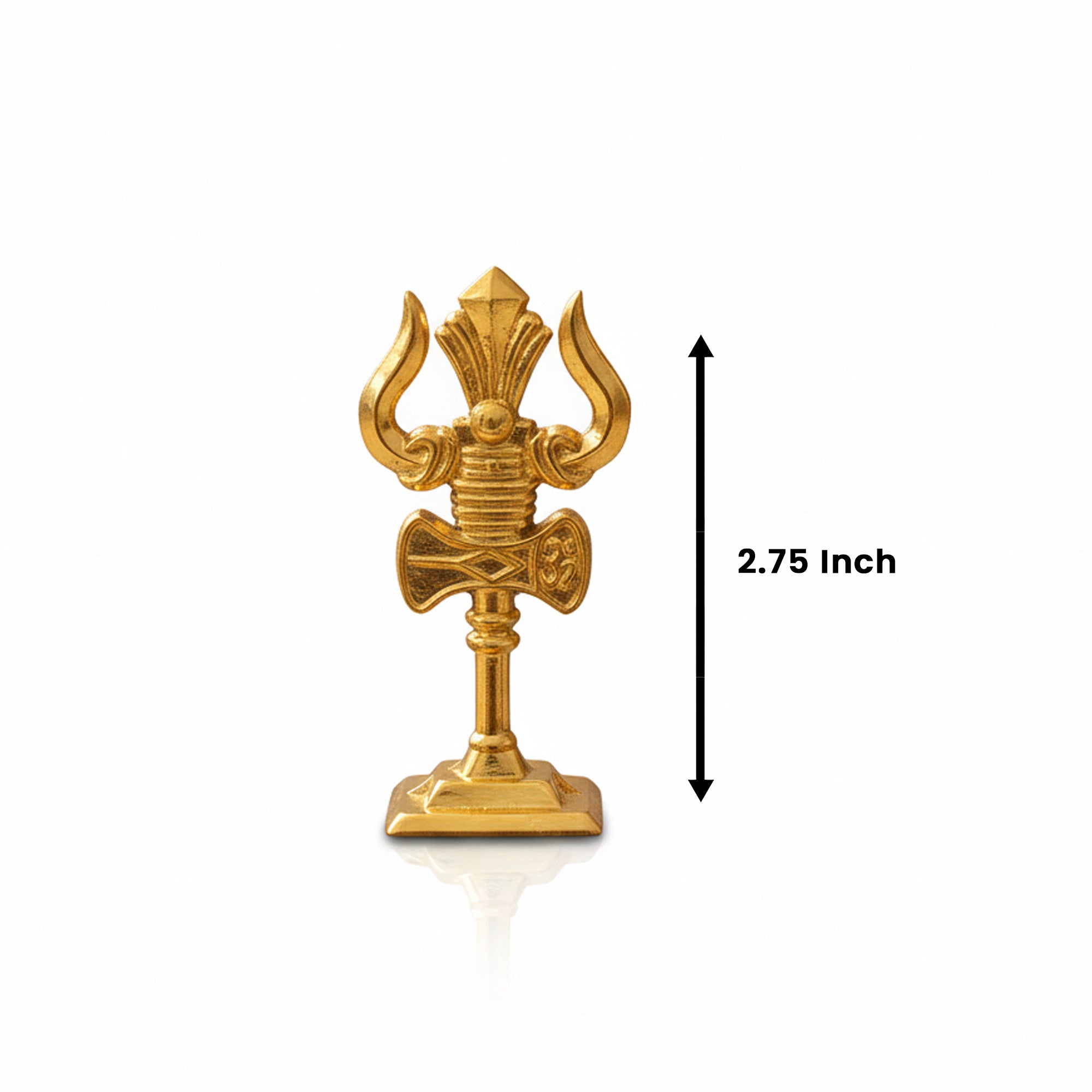 Gold-colored trident with measurement label on a white background